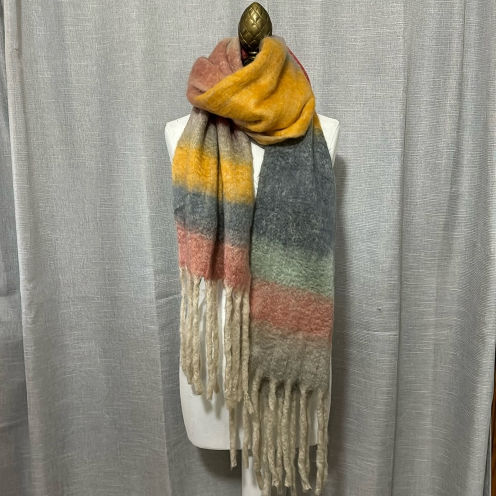 Lauren Conrad Scarf/Wrap-Multi Color Stripe-Twisted Fringe-Acrylic-EUC